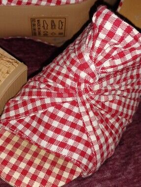 Qupid Red and White Gingham Knot Front Peep-Toe Cork 4"Wedge Sandals Daisy Dukes